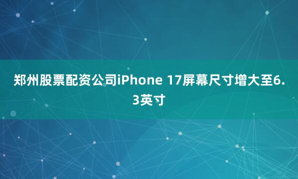郑州股票配资公司iPhone 17屏幕尺寸增大至6.3英寸